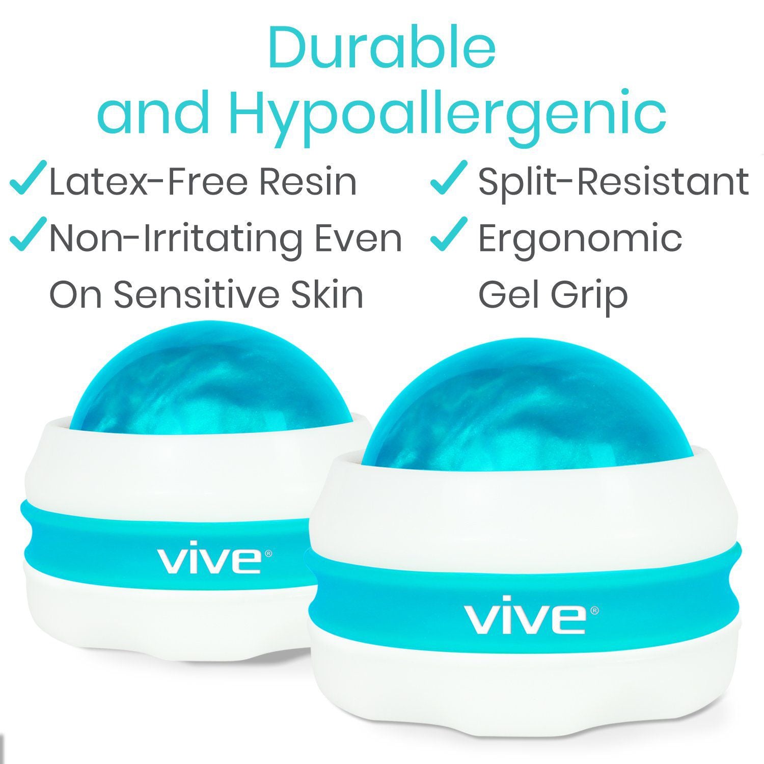 Vive Health - Pack of 2, Massage Roller Ball, 2" with Silicone Grip