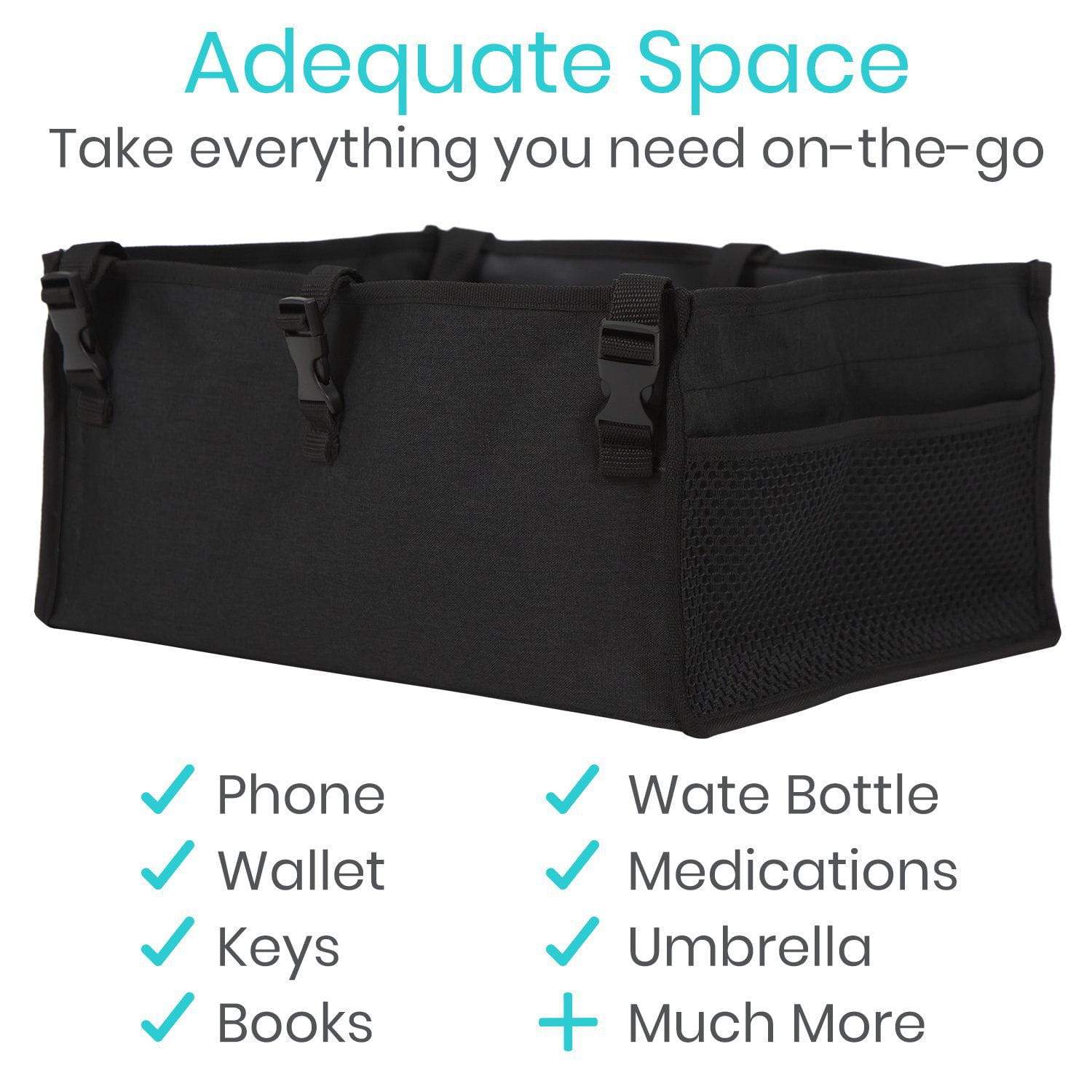 Vive Health - Rollator Seat Bag, Rigid Base, Mesh Pockets, Fits Standard and Bariatric Rollators