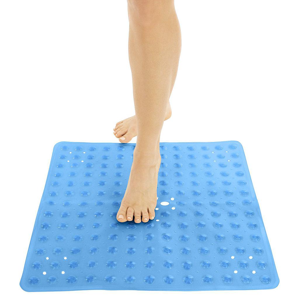 Vive Health - 20” x 20" Shower Mat, Nonslip Suction Cups, Center Drain, Blue PVC