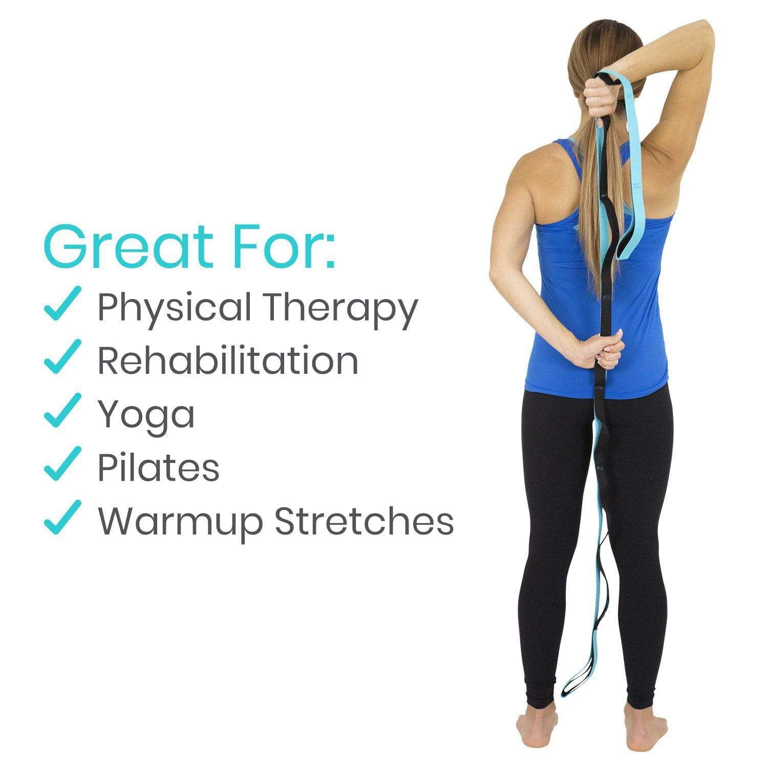 Vive Health - Stretch Strap, 75" with 10 Loops, Nylon Material, Includes Guide and Carry Pouch, Teal