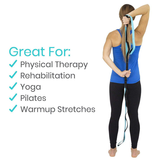 Vive Health - Stretch Strap, 75" with 10 Loops, Nylon Material, Includes Guide and Carry Pouch, Teal