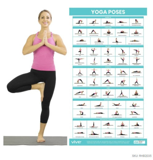 Vive Health - Yoga Poster, 57 Poses, Laminated Finish