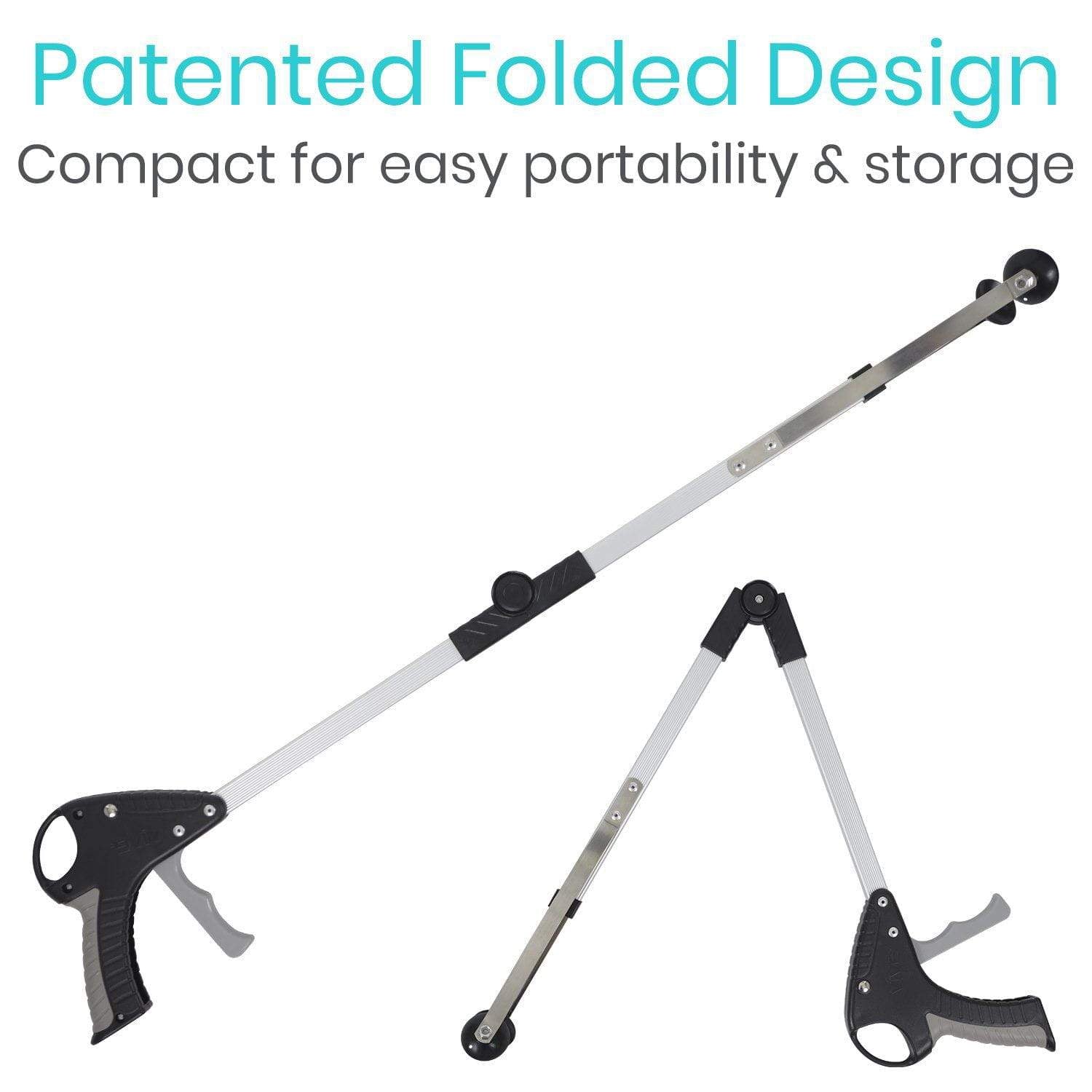 Vive Health - 32" Folding Suction Cup Reacher Brushed Aluminum, Trigger Grip