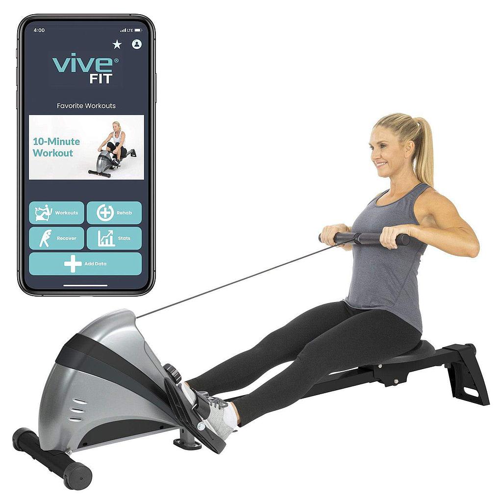 Vive Health - Rowing Machine with Folding Steel Frame, 39" Rail, Adjustable Tension, LCD, and Padded Handlebar