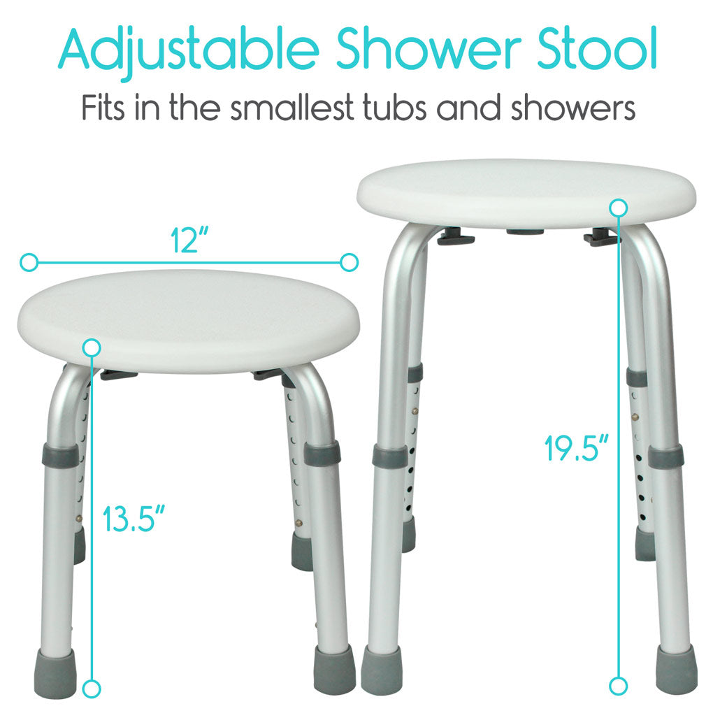 Vive Health - 12.5" Seat Shower Stool w/ Adjustable Height, Rust Proof