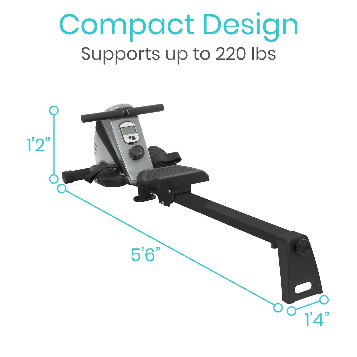 Vive Health - Rowing Machine with Folding Steel Frame, 39" Rail, Adjustable Tension, LCD, and Padded Handlebar