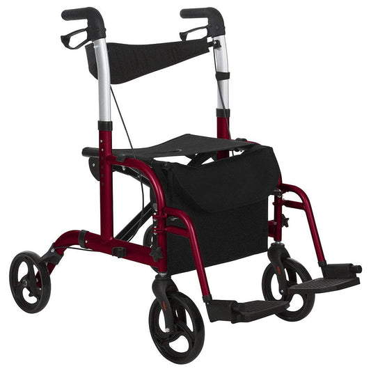 Vive Health - Four Wheel, Aluminum Wheelchair Rollator Hybrid, 300lbs Weight Capacity