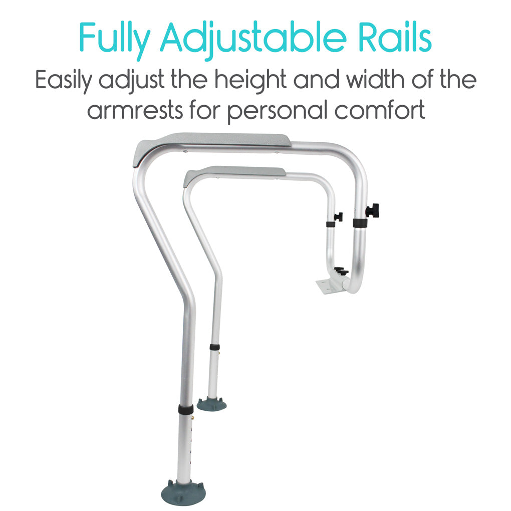 Vive Health - 2 Adjustable Toilet Safety Rails, Padded Fitting w/no Drilling