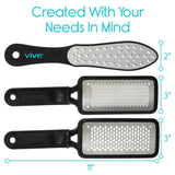 Vive Health - Pedicure Foot File Set, 3 Coarseness Grades, Stainless Steel with Carry Bag