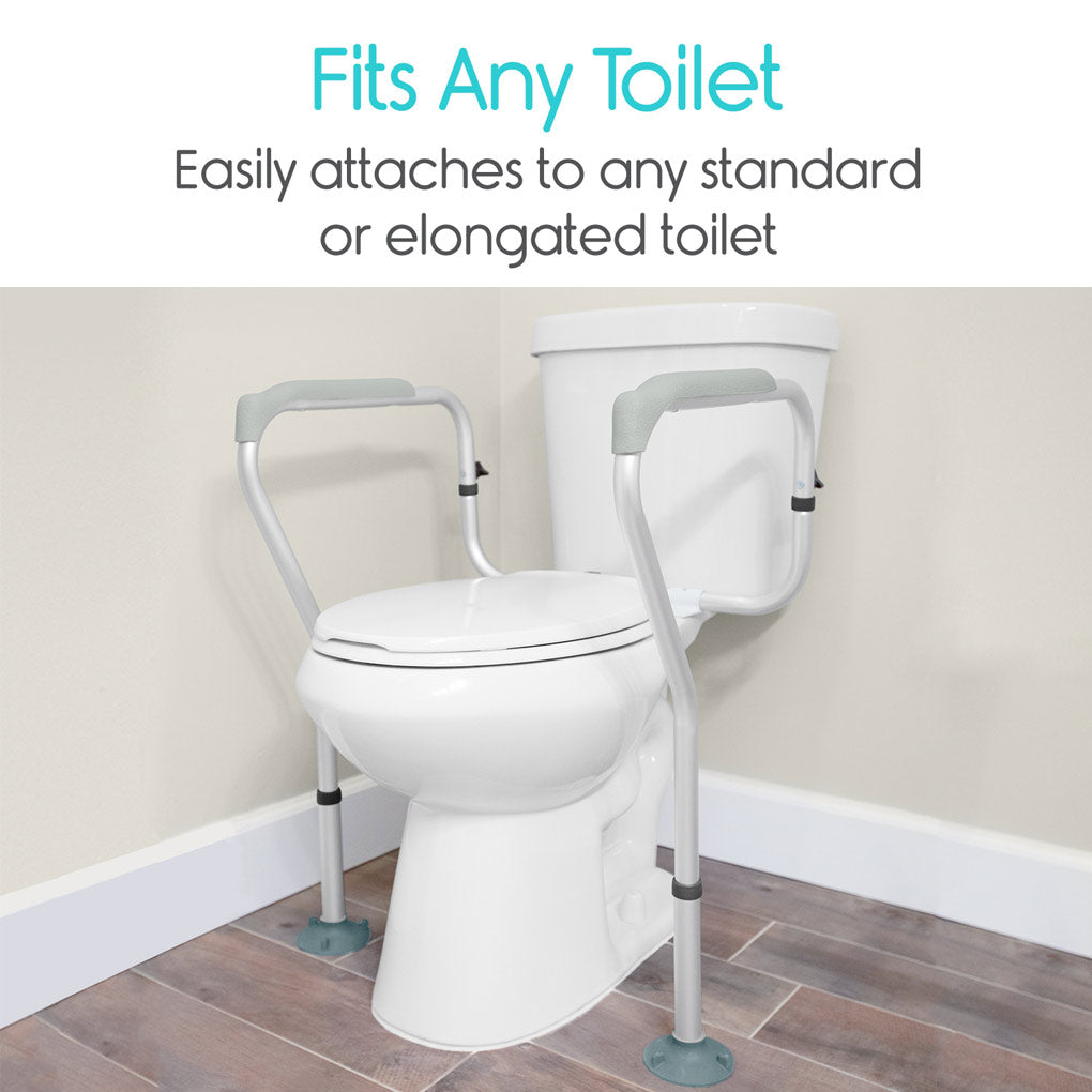 Vive Health - 2 Adjustable Toilet Safety Rails, Padded Fitting w/no Drilling