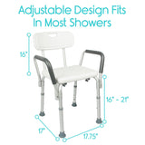 Vive Health - 15.75" Seat, Nonslip Shower Chair w/ Adjustable Height, Rust Proof