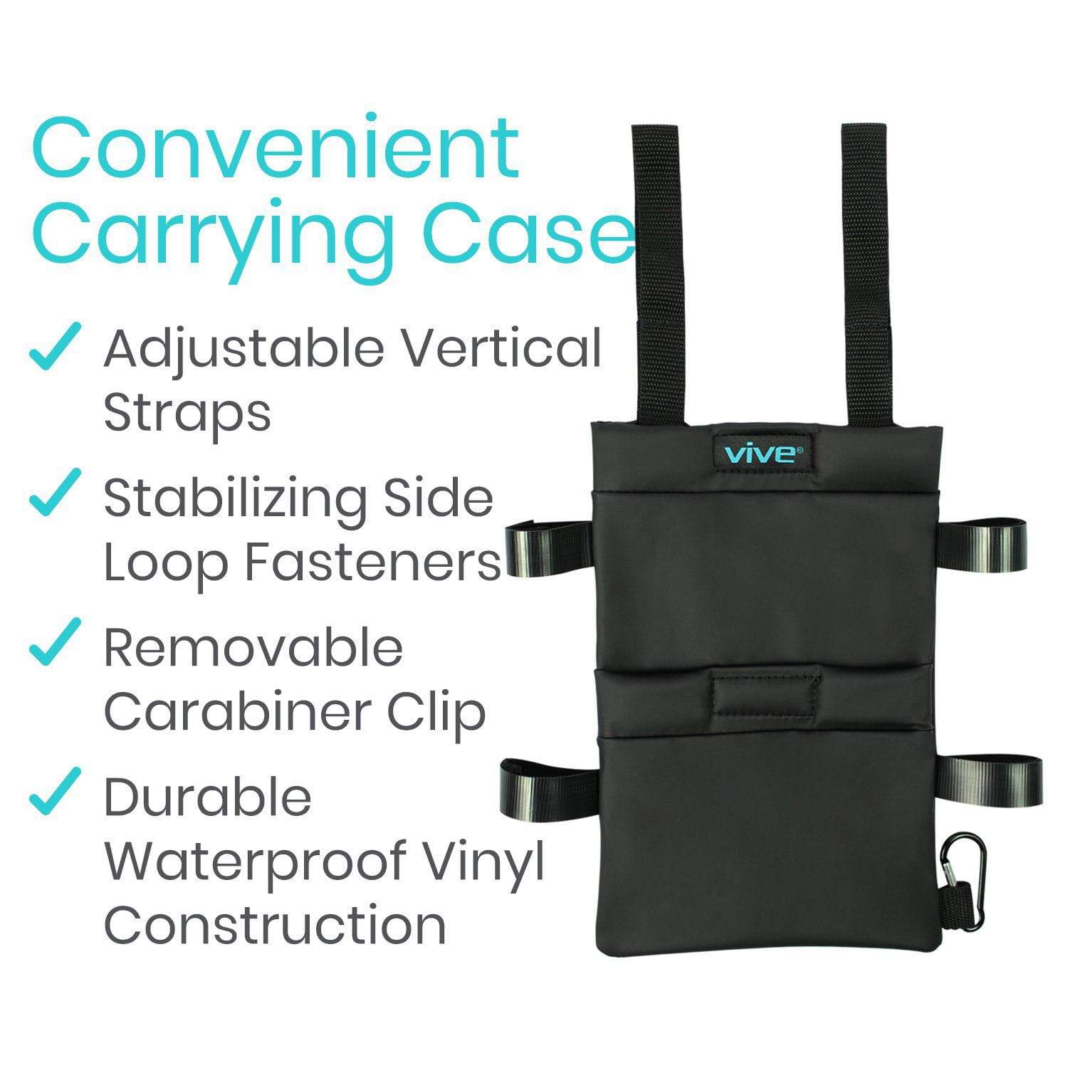 Vive Health - Standard Crutch Bag with Two Pockets and Clip, Waterproof Vinyl, Black