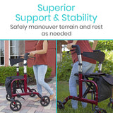 Vive Health - Four Wheel, Aluminum Wheelchair Rollator Hybrid, 300lbs Weight Capacity