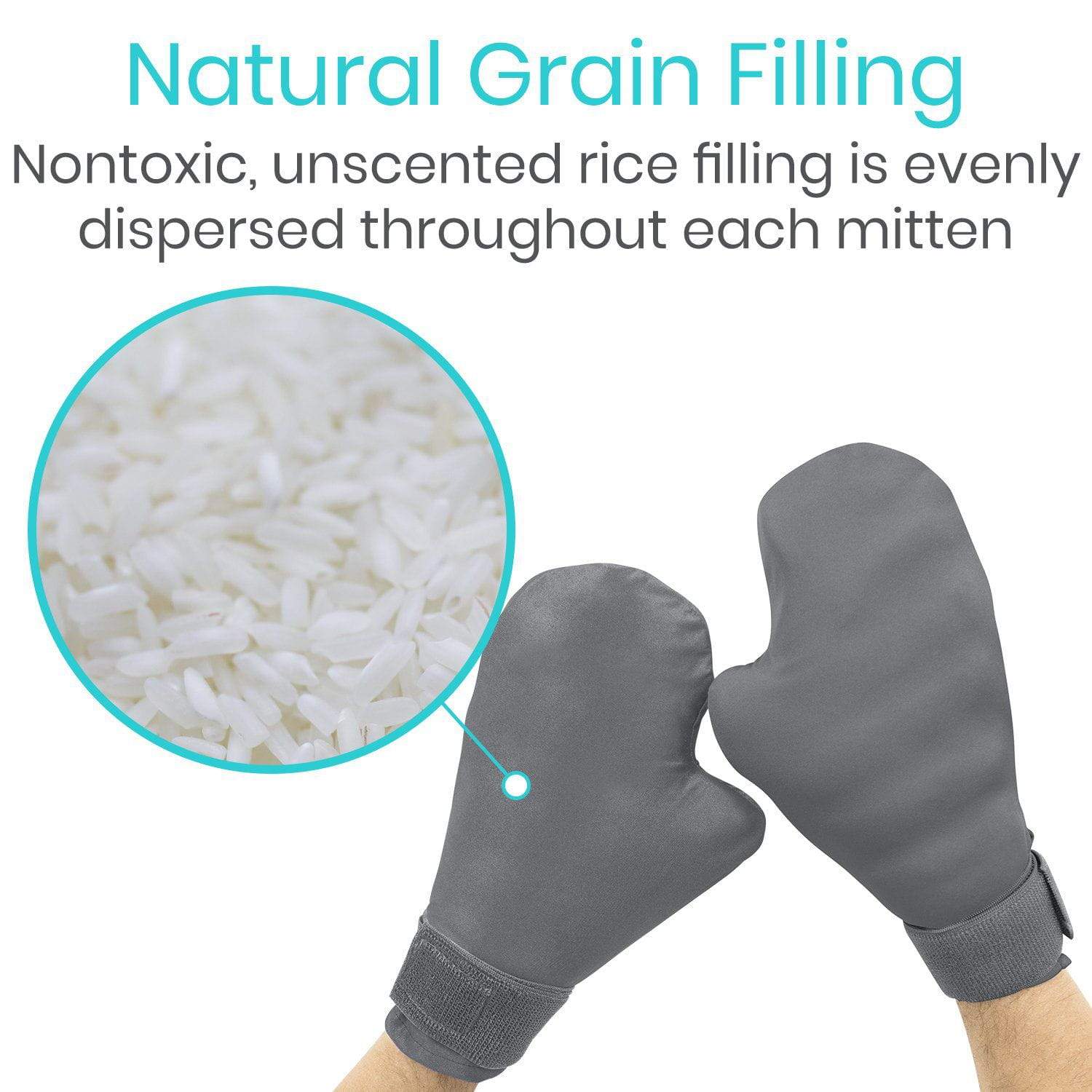 Vive Health - Warming Mittens with Rice Filling, Fleece Material, and Removable Covers, 1 Pair