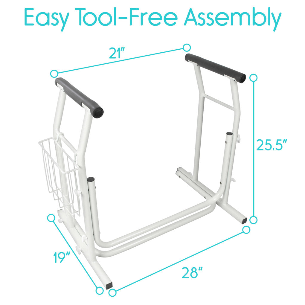 Vive Health - Stand Alone Toilet Rail w/ Magazine Rack, Aluminum Padded