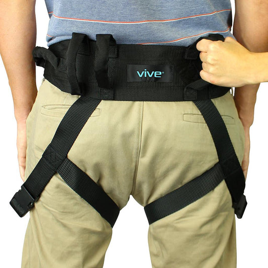 Vive Health - Transfer Belt with Leg Loops, Adjustable up to 52", 6 Handles, Metal Buckle