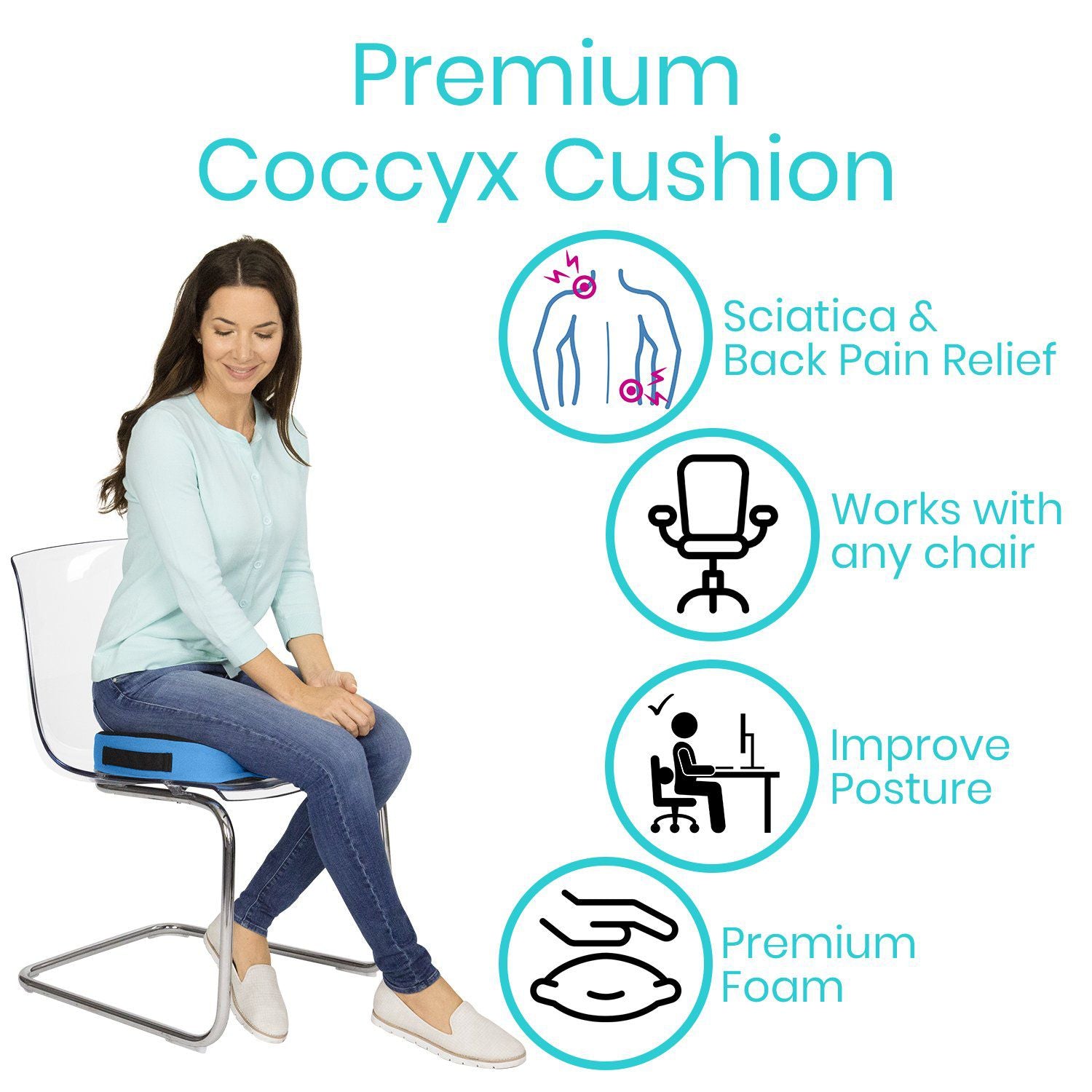 Vive Health - Coccyx Memory Foam Contoured Cushion