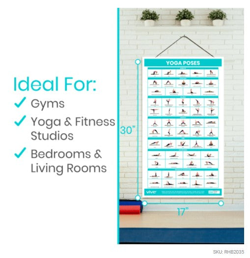 Vive Health - Yoga Poster, 57 Poses, Laminated Finish