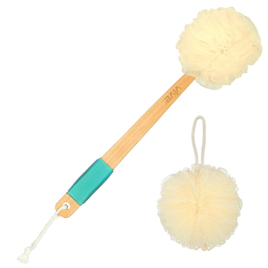 Vive Health - Curved 17” Mesh Loofah Brush with Handheld Loofah, Waterproof