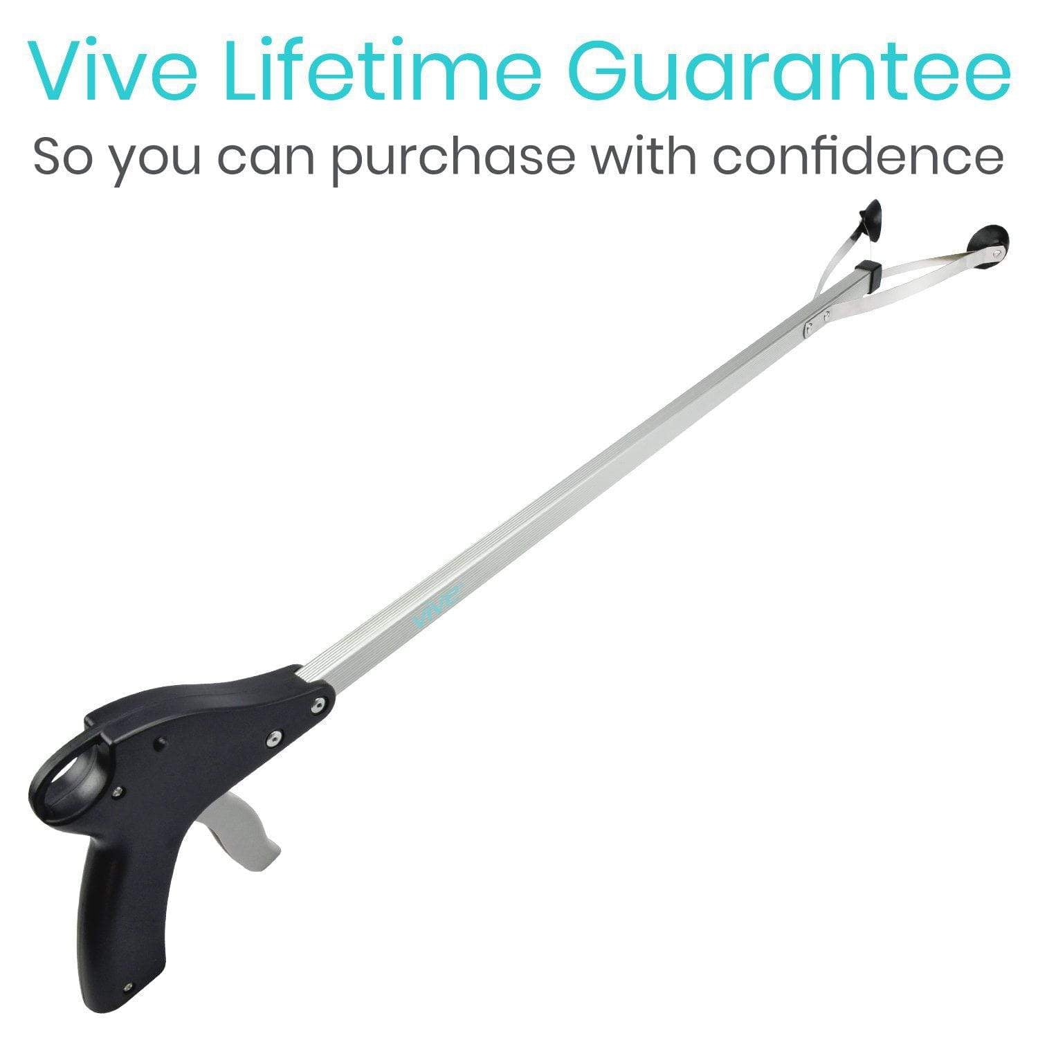 Vive Health - 32" Brushed Aluminum Trigger Suction Cup Reacher Grabber