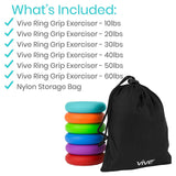 Vive Health - Pack of 6, 3.45" Ring Grip Exercisers, Silicone, 6 Firmness Levels