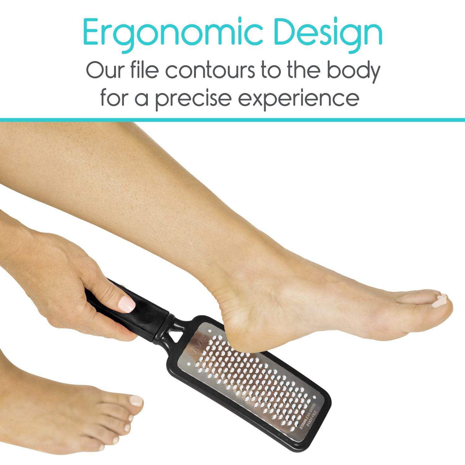 Vive Health - Pedicure Foot File Set, 3 Coarseness Grades, Stainless Steel with Carry Bag