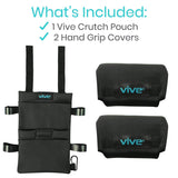 Vive Health - Standard Crutch Bag with Two Pockets and Clip, Waterproof Vinyl, Black