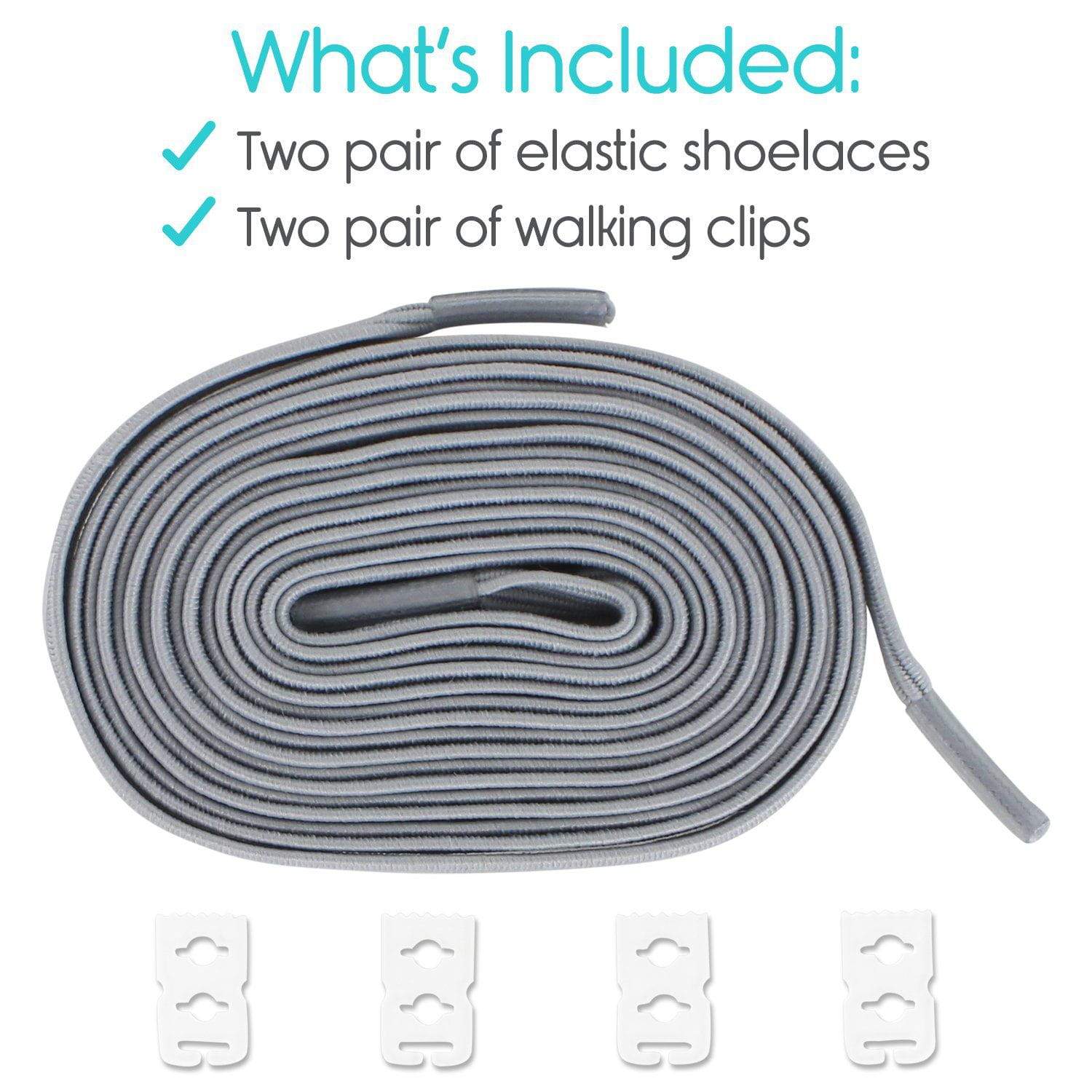 Vive Health - Elastic Shoe Laces, No-Tie Option, 6mm Standard Flat, Two Pairs with Clips