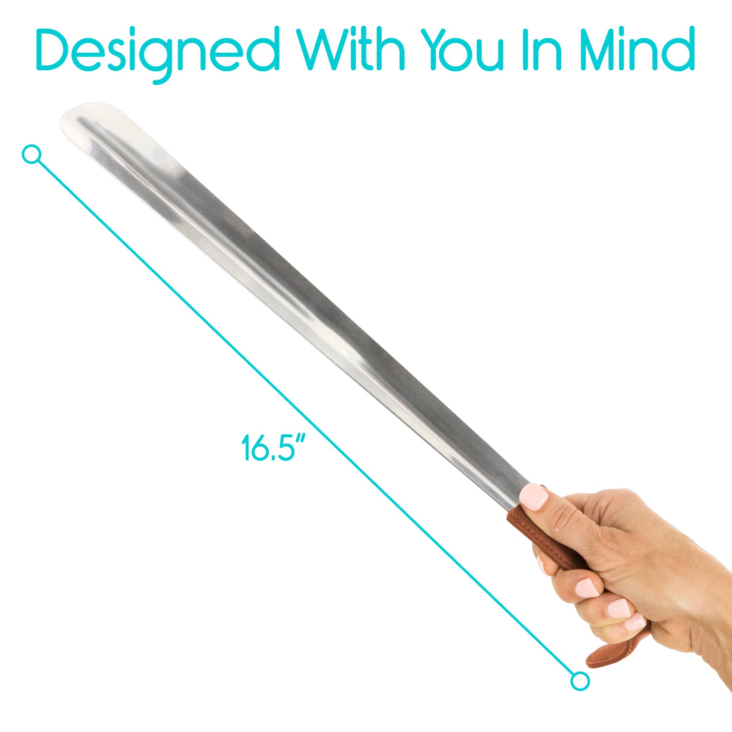 Vive Health - 16” Metal Shoe Horn, Stainless Steel with Leather Grip pack of 2