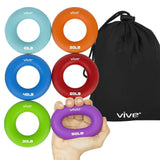 Vive Health - Pack of 6, 3.45" Ring Grip Exercisers, Silicone, 6 Firmness Levels