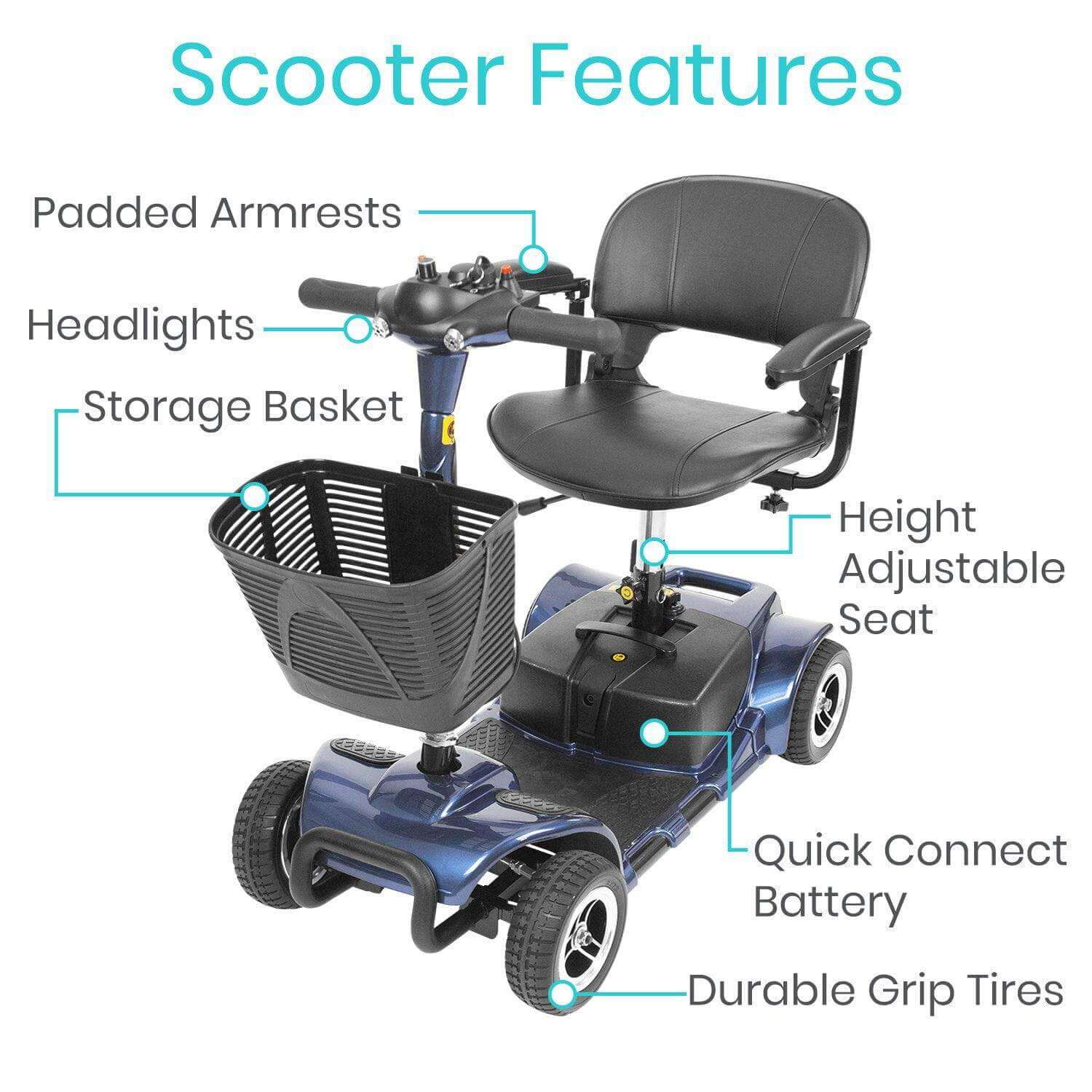 Vive Mobility - Long Range 4 Wheel Mobility Scooter, 265lb Capacity