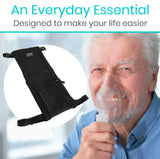Vive Health - Oxygen Tank Holder, Holds D/E Cylinders, Reinforced Straps, Extra Pockets, Black, Gray