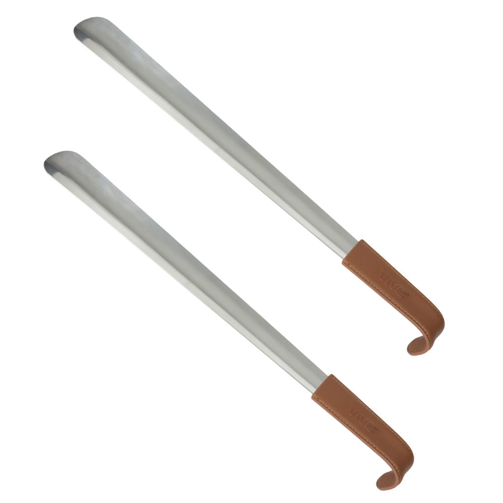 Vive Health - 16” Metal Shoe Horn, Stainless Steel with Leather Grip pack of 2