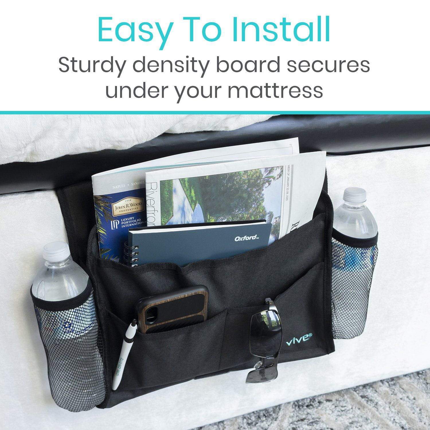 Vive Health - Bedside Caddy, 13.5" Wide, Mesh Pockets, Extra-Long Flap