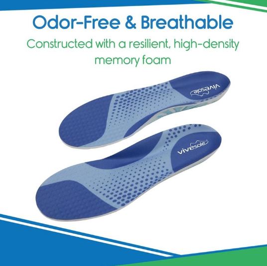 Vive Health - 1 Pair Memory Foam Insoles, Trimmable Semi-Rigid