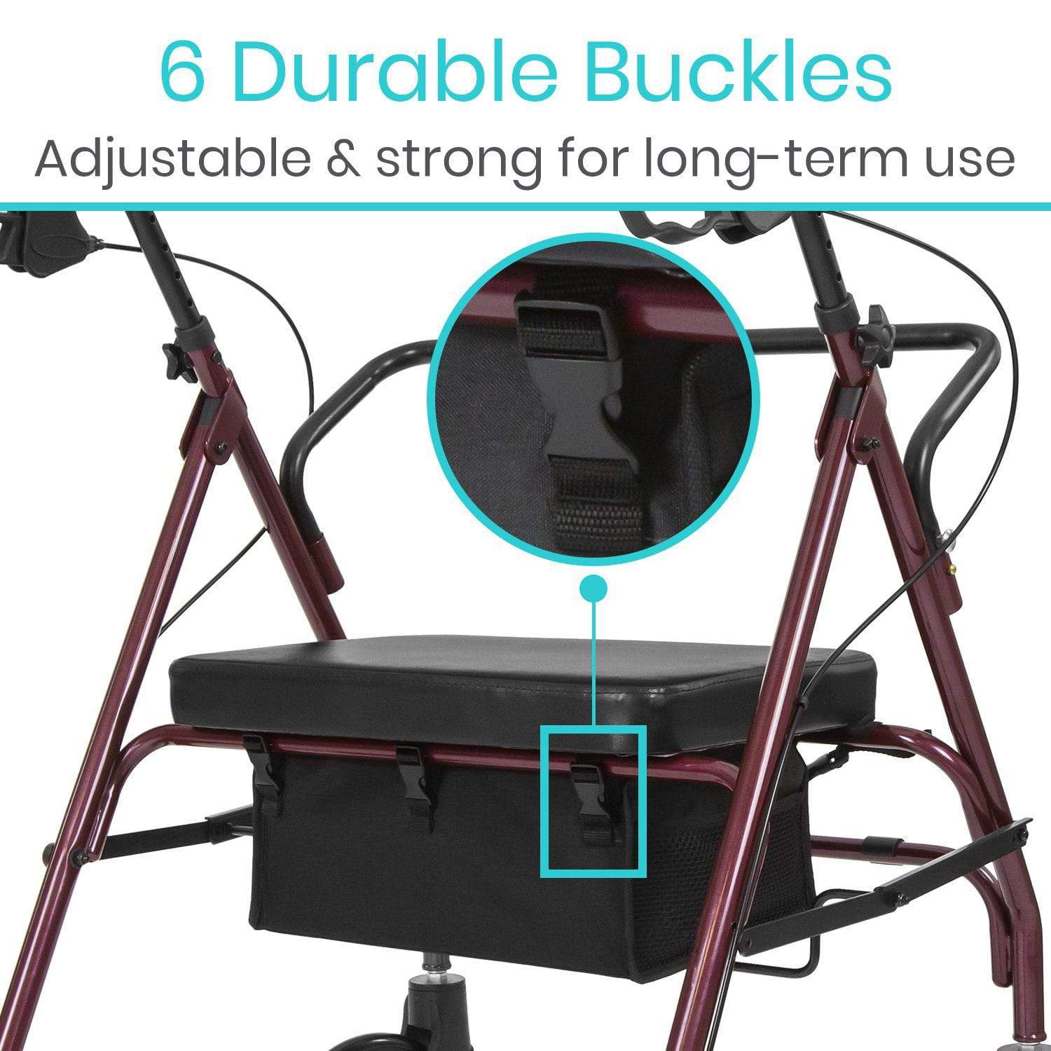 Vive Health - Rollator Seat Bag, Rigid Base, Mesh Pockets, Fits Standard and Bariatric Rollators