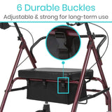 Vive Health - Rollator Seat Bag, Rigid Base, Mesh Pockets, Fits Standard and Bariatric Rollators