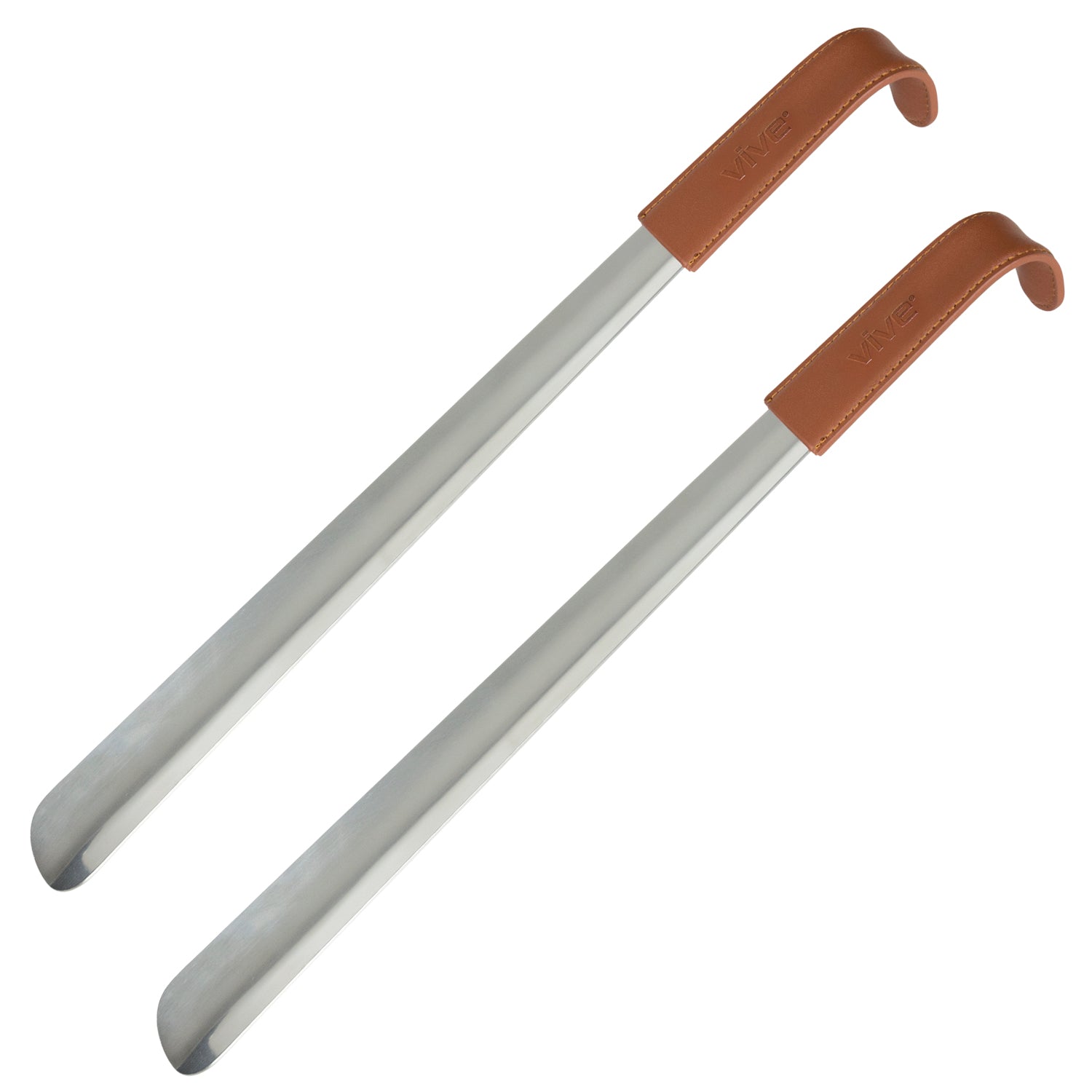 Vive Health - 16” Metal Shoe Horn, Stainless Steel with Leather Grip pack of 2