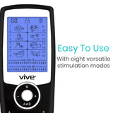 Vive Health - 8-Mode TENS Unit with LCD Display, 10 Hours Battery Life, Includes 8 Electrodes with Leads and Chargers