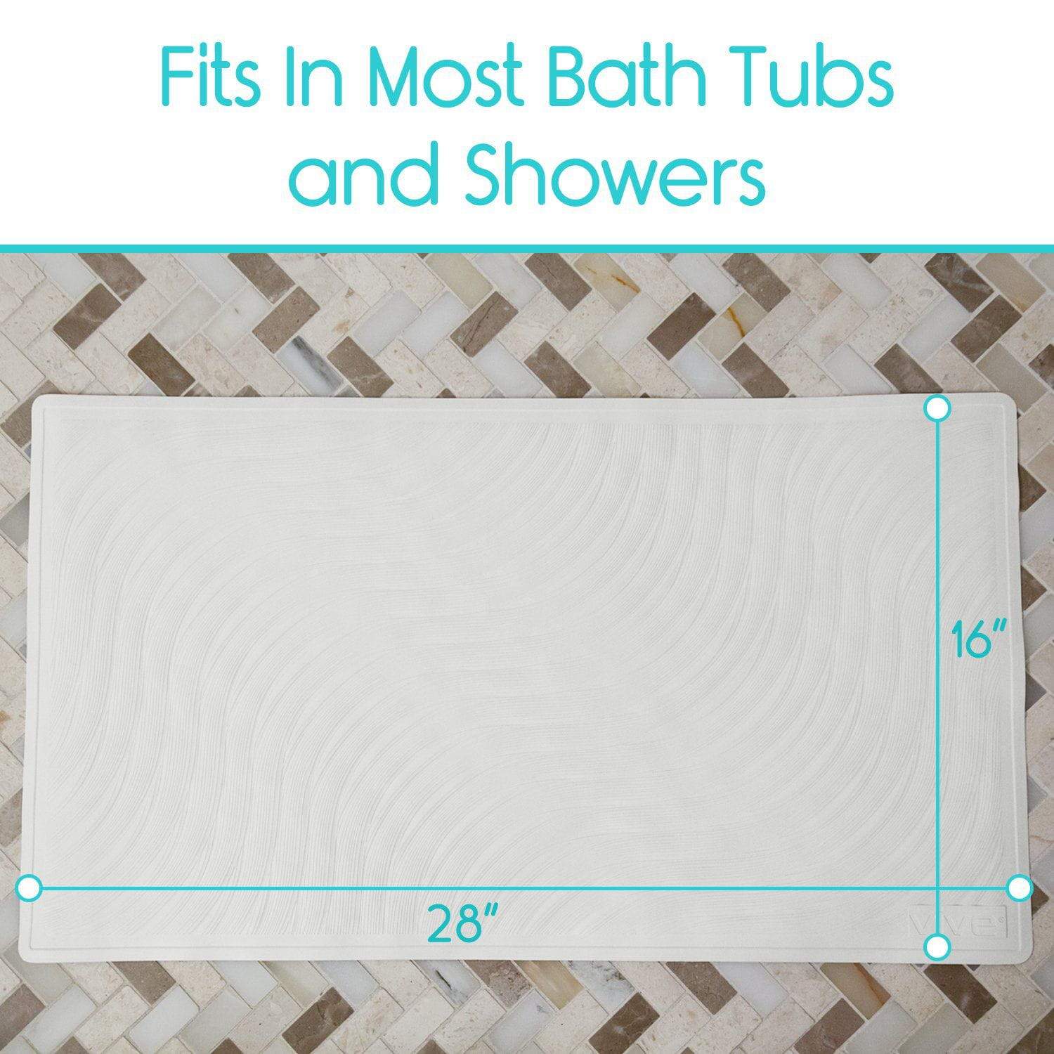 Vive Health - Bathtub Floor Mat, 28" x 16", Suction Cups, Non-Slip, Machine Washable