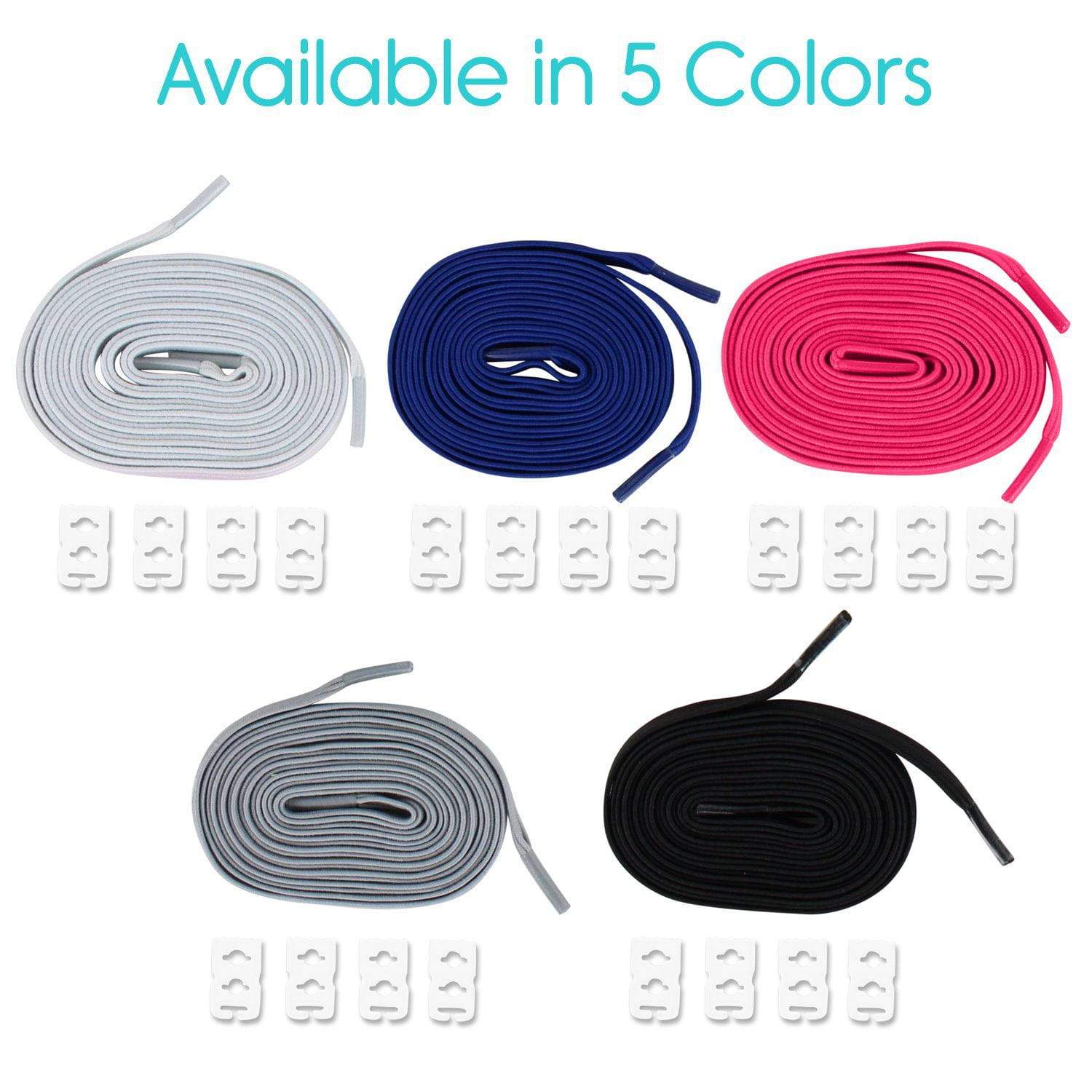 Vive Health - Elastic Shoe Laces, No-Tie Option, 6mm Standard Flat, Two Pairs with Clips