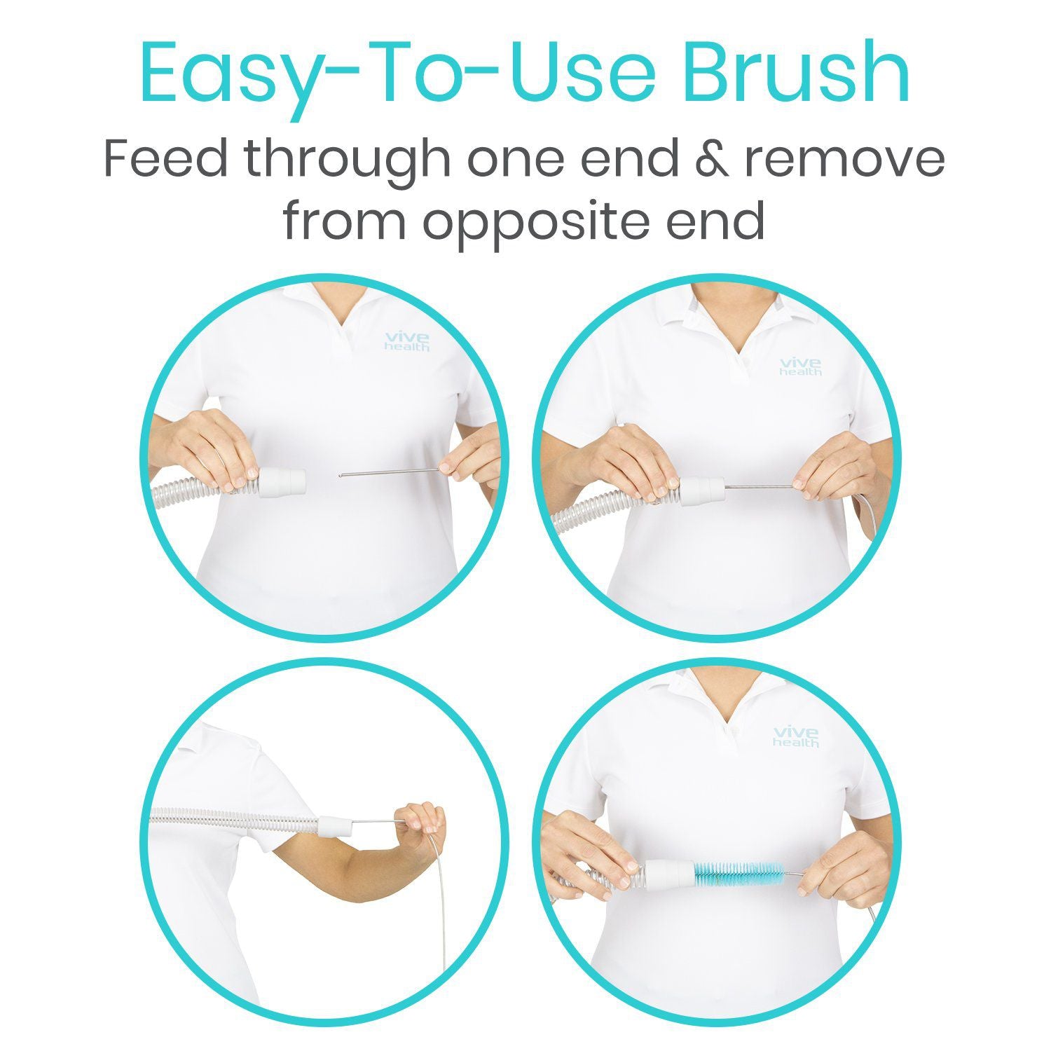 Vive Health - CPAP Tube Brush Set, 22mm Brush Head, 7’ Tube Brush, 7" Mask Brush