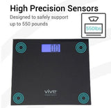 Vive Health - 14.5" Bariatric Tempered Glass Scale Compatible with Smart Devices, Weight Capacity 550 lbs