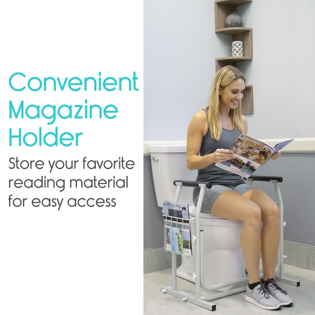 Vive Health - Stand Alone Toilet Rail w/ Magazine Rack, Aluminum Padded