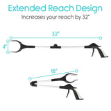 Vive Health - 32” Folding Reacher Grabber with 4" Rotating Claw - Supports up to 5 lbs