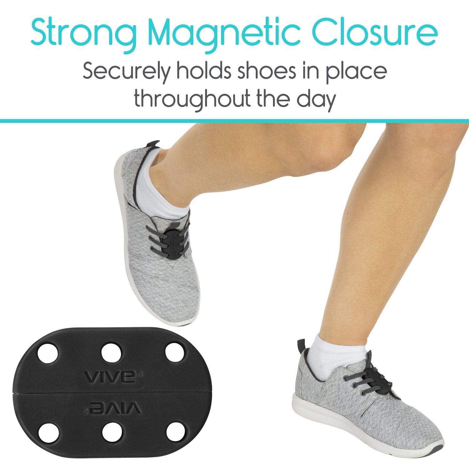 Vive Health - Magnetic Shoe Closures, Any Tie Shoe, Two Sets w/Anchor Clips, Black - Weight Capacity 300lbs