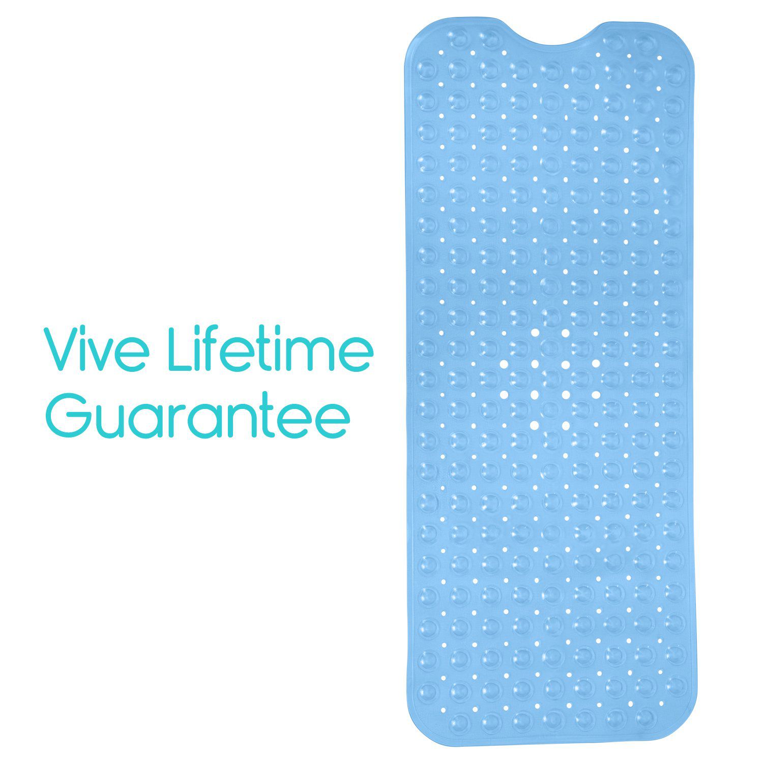 Vive Health - 38" x 15" Bath Mat, Nonslip Suction Cups, Blue PVC